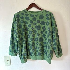 Jenny Pennywood Flower Pattern Green Sweatshirt L/XL